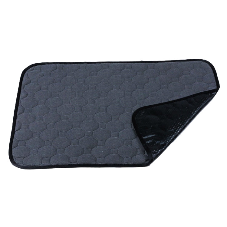 Waterproof pet pad with textured hex fabric, dark gray top and black waterproof side