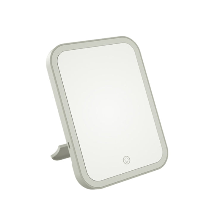 Folding LED makeup mirror with lamp, monochrome white frame, desktop stand