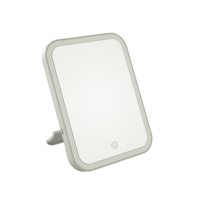 Folding LED makeup mirror with lamp, monochrome white frame, desktop stand
