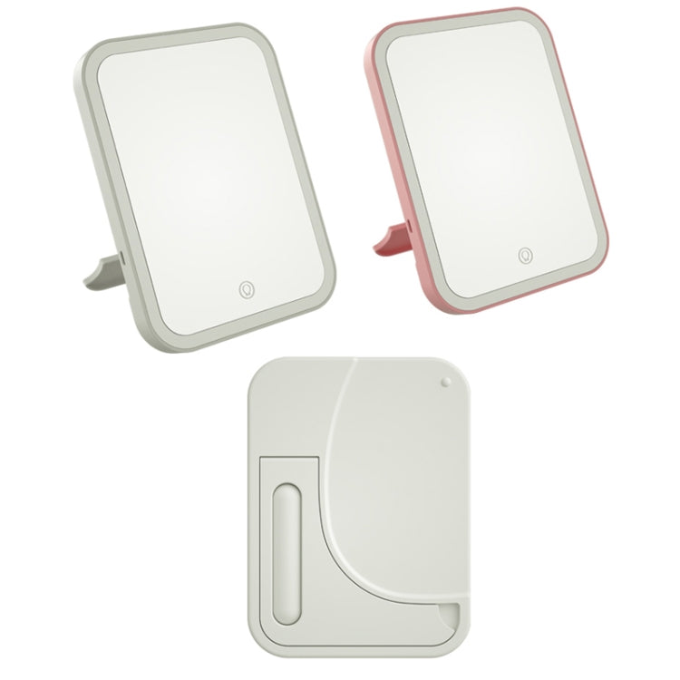 Set of 2 folding LED makeup mirrors, light gray and pink, rear view detail
