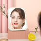 LED makeup mirror with illuminated white border, square tabletop design