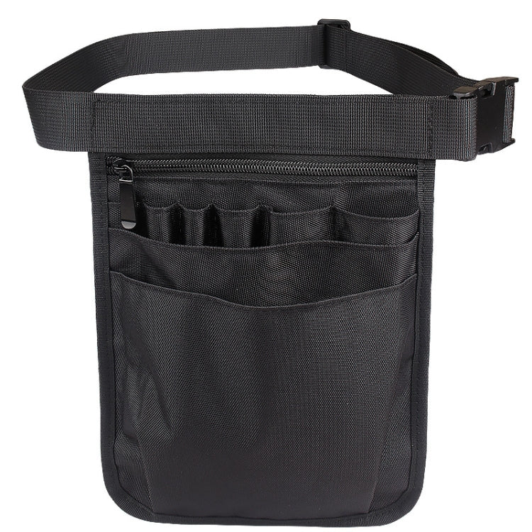 Black medical storage waist bag with zip pocket and organizer slots