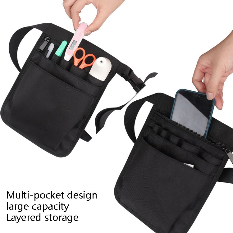 Black multi-pocket organizer bag with zipper front and interior tool slots