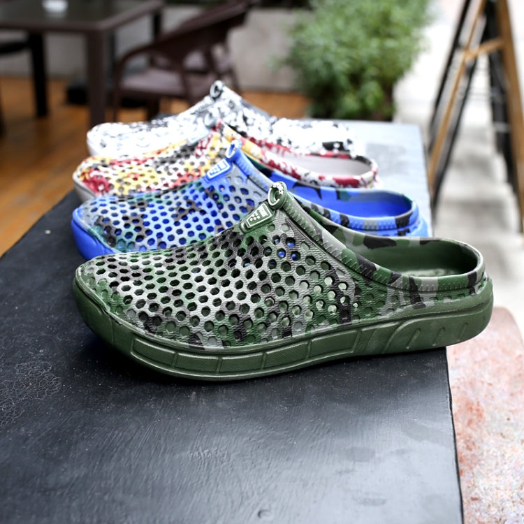 Breathable half slipper shoes assorted colors with mesh uppers on display