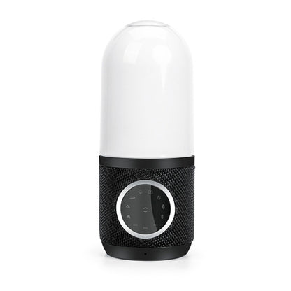 White noise sleep speaker with glowing white dome and black mesh base, front control dial