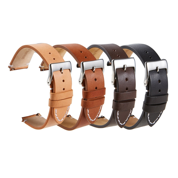 Leather watch straps set with quick-release buckles in black, dark brown, tan, and brown