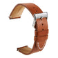 Rust brown leather watch strap with silver buckle and stitched underside