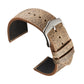 Light coffee leather watch strap with silver buckle, perforation holes and stitched lining