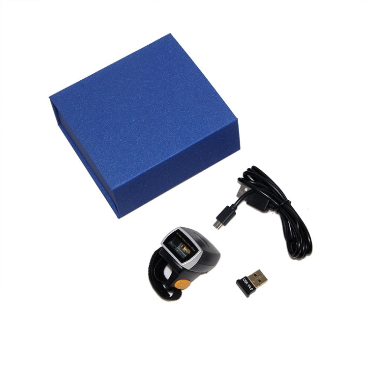 Wireless Bluetooth ring barcode scanner kit with blue box and cables
