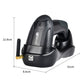 Black wireless barcode scanner with charging cradle and side antenna