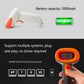 Orange-and-white handheld barcode scanner with battery capacity graphic and hand