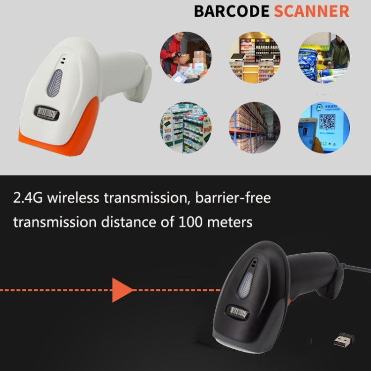 Wireless handheld barcode scanner showing white model and black model side view