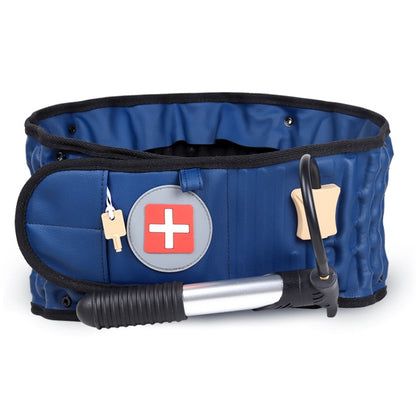 Deep blue pneumatic lumbar traction belt with adjustable straps and plus patch
