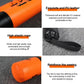 Orange PU boxing stick target close-up with elastic rope strap and black grip end