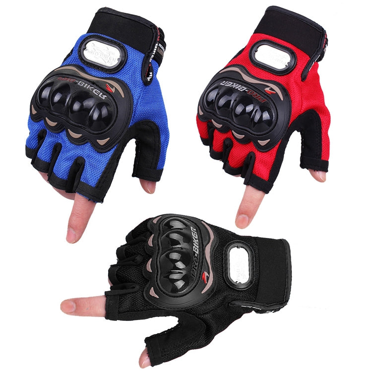Set of half-finger cycling gloves: blue and red with black knuckle protection