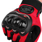 Red half-finger cycling glove with black knuckle armor and rounded protective shell