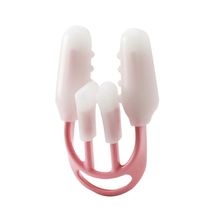 Nose clip orthosis with pink U-frame and three white adjustable support pads