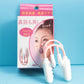 Nose clip orthosis on retail box packaging, pink U-frame with white support pads