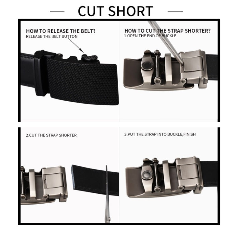 Belt strap shortening instruction diagram showing buckle components