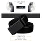 Men's black two-layer leather belt with automatic buckle, close-up