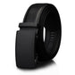 Men's black two-layer leather belt with automatic buckle and embossed strap texture