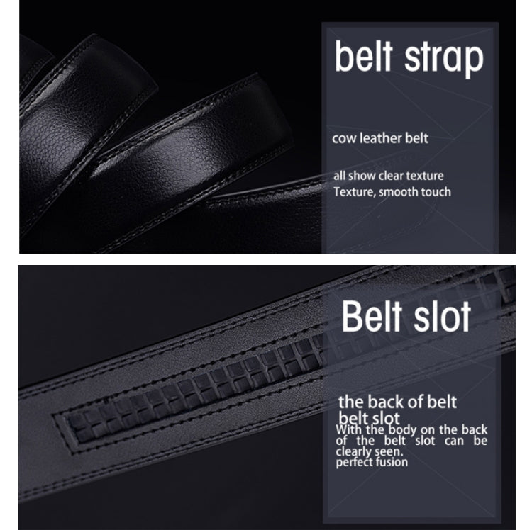 Black leather belt close-up showing belt strap texture and stitched belt slot area.