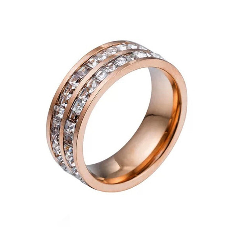 Girls titanium steel diamond ring, rose gold tone with sparkling crystal inlays