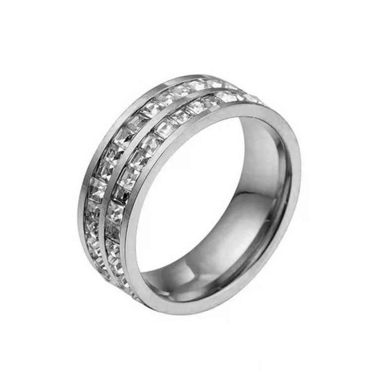 Girls titanium steel diamond ring, silver tone with crystal-studded band