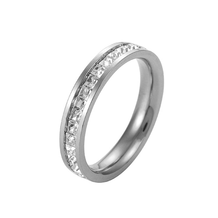 Girls titanium steel diamond-look ring with single row of stones, silver-tone
