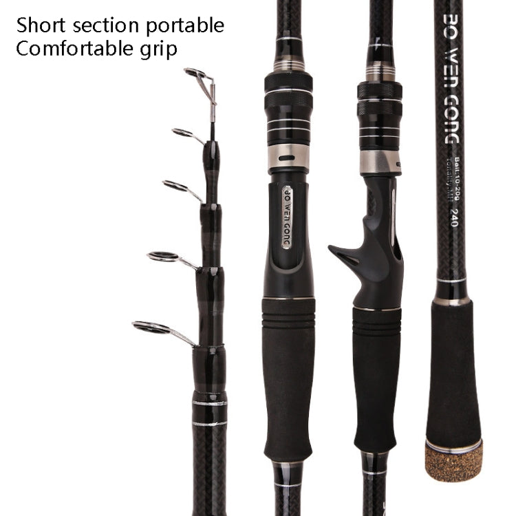 Close-up of black telescopic fishing rod handle, grip, and wheel seat