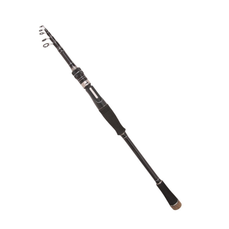 Telescopic casting rod with carbon-look blank, straight black handle grip, and guide rings