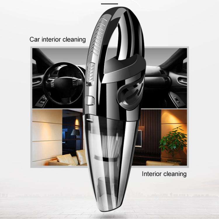 Black handheld wet-dry car vacuum with clear dust container and nozzle