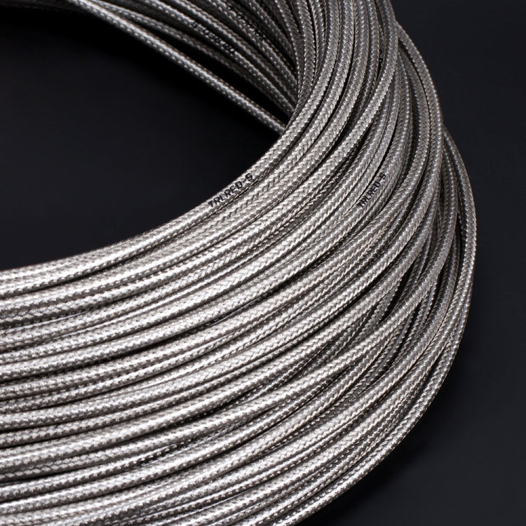 5mm braided cable tube, silver-gray with braided pattern, coiled bundle