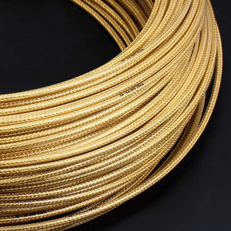 5mm braided cable tube, golden color, close-up of coiled braided strands