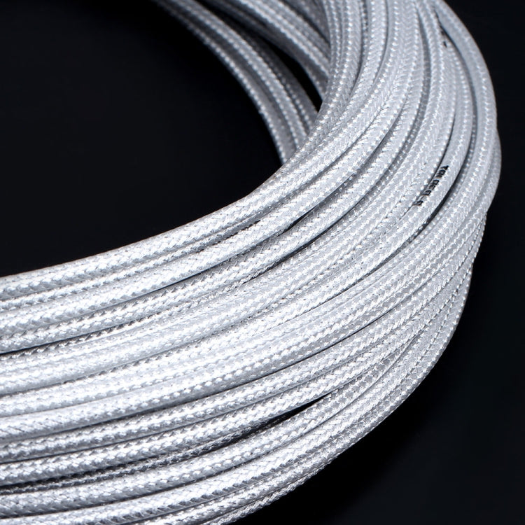 5mm braided cable tube, light gray, close-up of coiled braided strands