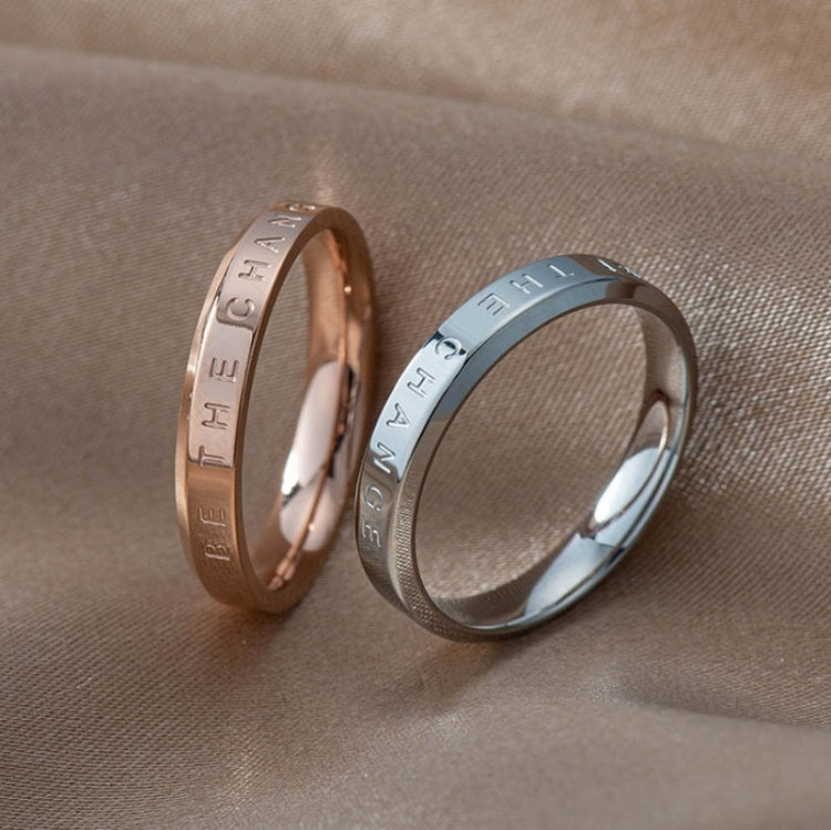 Pair of narrow rings, rose gold and silver, engraved inner text on both bands
