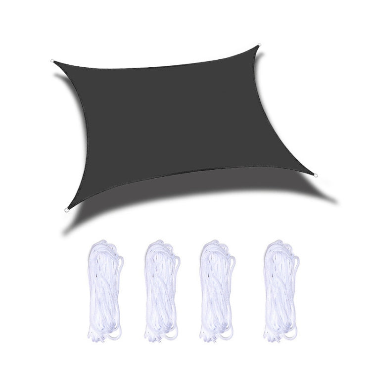 Black waterproof sunshade sail with corner grommets and included rope ties