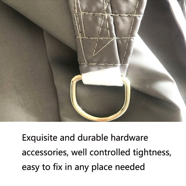 Waterproof shade sail canopy with metal D-ring grommet and strap clip, gray fabric