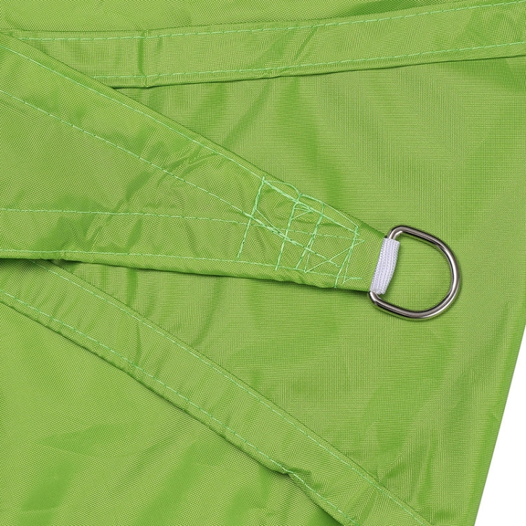 Waterproof sunshade sail corner with green reinforced edge and silver D-ring tie point