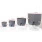 Transparent double-layer flowerpot size chart showing four capacities with dimensions