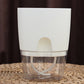 White transparent double-layer plastic flowerpot with molded handle-style top cutout