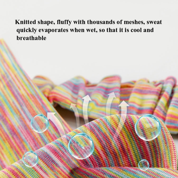 Multicolor striped knit sports visor headband fabric close-up