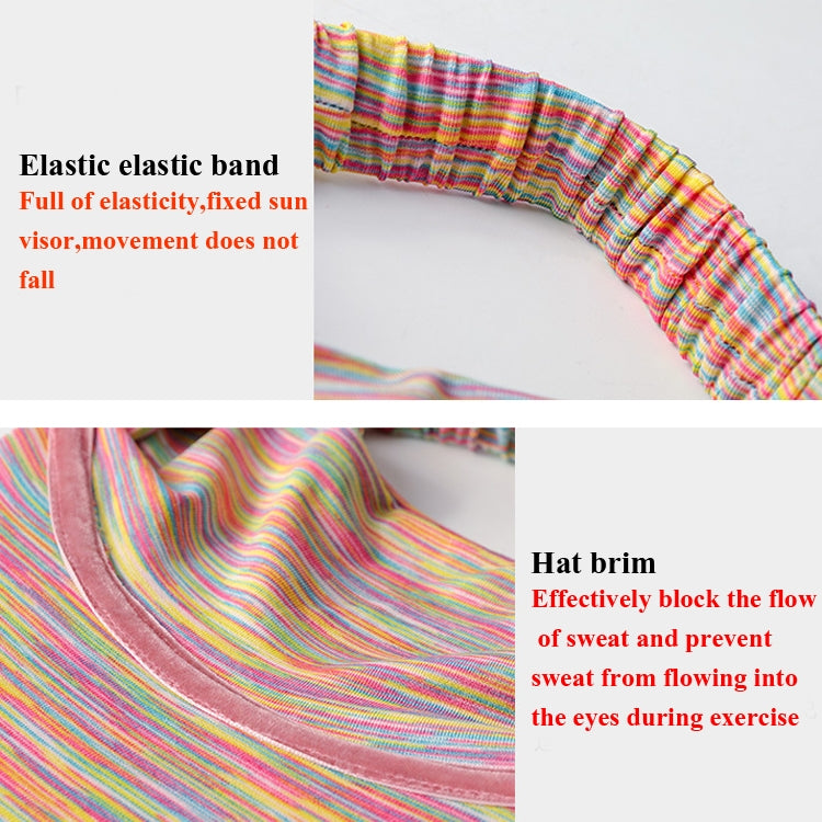 Multicolor striped sports visor headband with elastic back band and curved brim