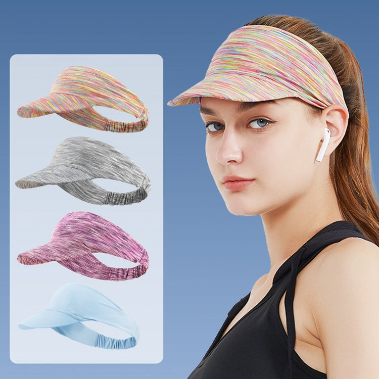 Multicolor striped sports visor headband with curved brim on model