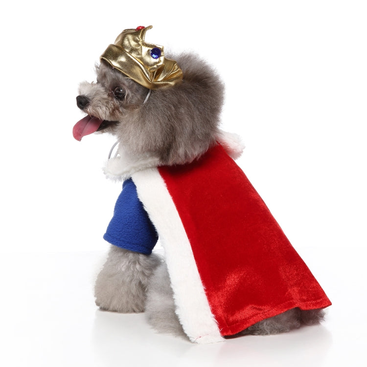 Red, white and blue pet cape with gold knight helmet headpiece