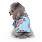 Light blue dog summer shirt with palm trees and red vehicle print