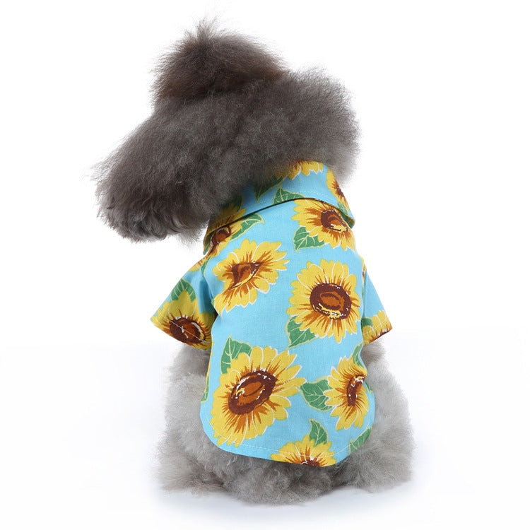 Dog spring shirt with yellow sunflower print and short sleeves