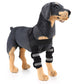 Dog leg knee guard with black padded splints and wrap straps