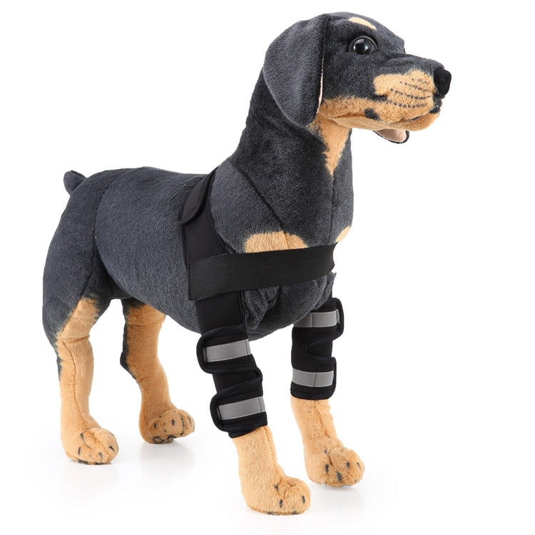 Dog leg knee guard with black padded splints and wrap straps