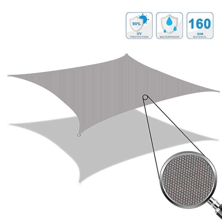 Grey waterproof sunshade sail with corner grommets and tension rope lines